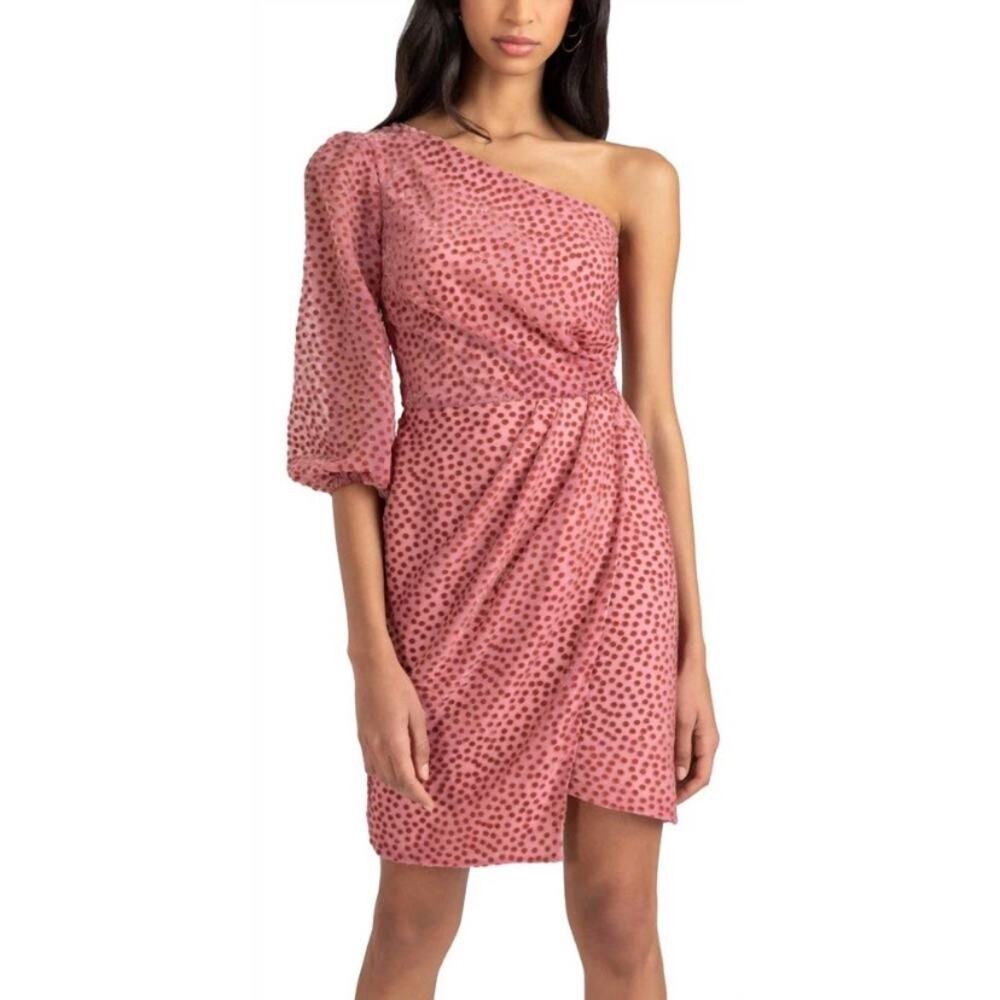 Shoshanna Zadie Rose Pink Velvet One Shoulder Cocktail Mini Dress Size 4 NWT